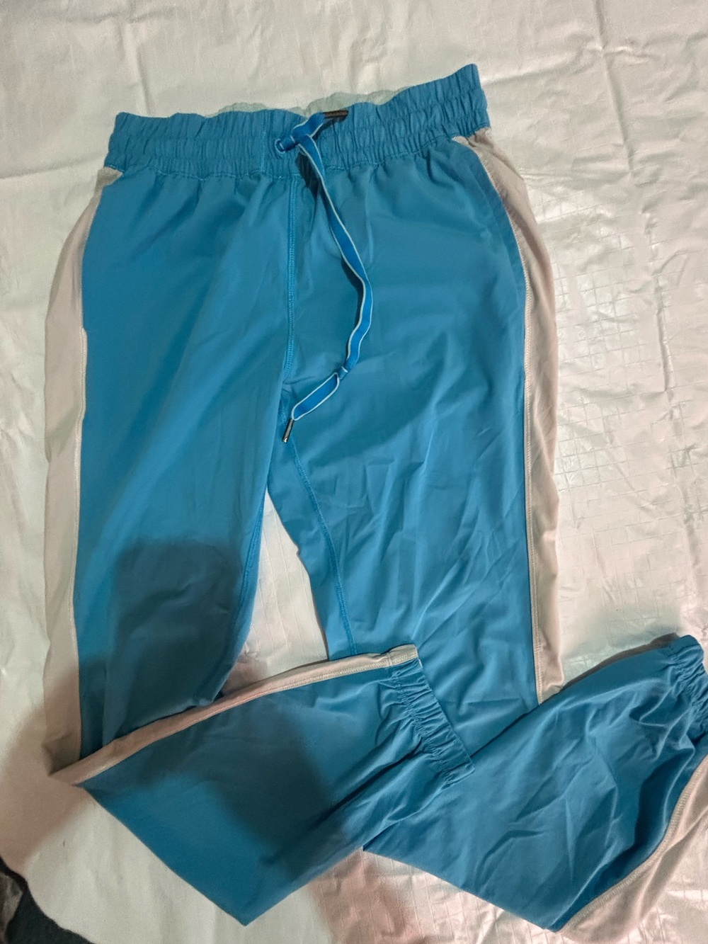 lululemon athletica Blue Track Joggers with Cream Side Stripe